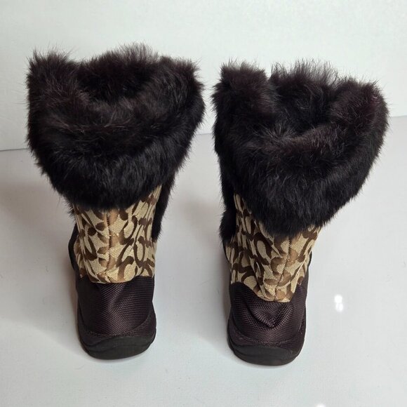 Coach Jennie Brown Khaki Signature Genuine Rabbit Fur Lace Up Boots Sz 6.5 Q522 - Picture 5 of 10